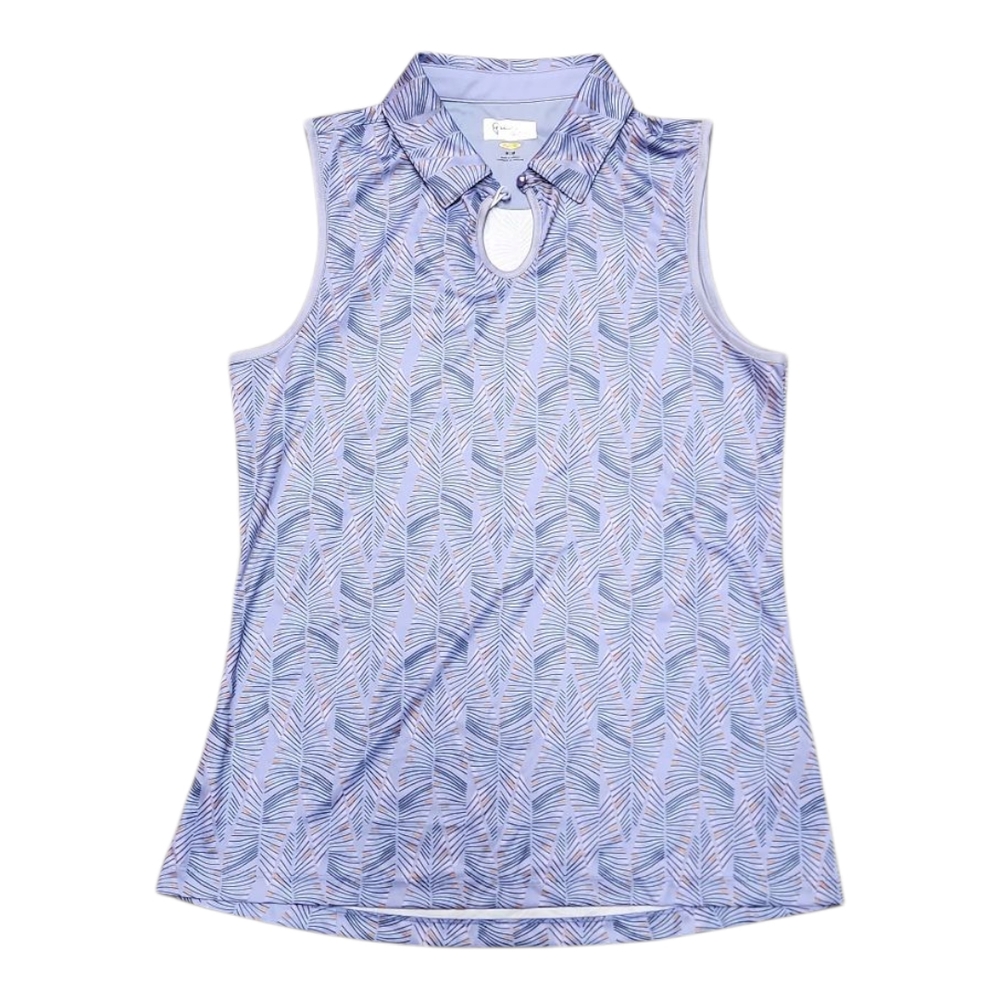 Womens Play Dry Sleeveless Leaf Printed Polo Golf Shirt Med NwT